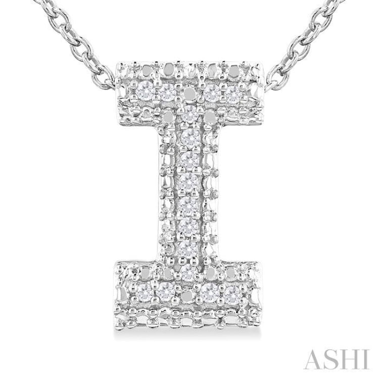 1/20 Ctw Bubble Accent Initial 'I' Round Cut Diamond Fashion Pendant With Chain in Sterling Silver