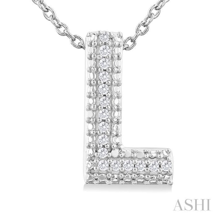 1/20 Ctw Bubble Accent Initial 'L' Round Cut Diamond Fashion Pendant With Chain in Sterling Silver