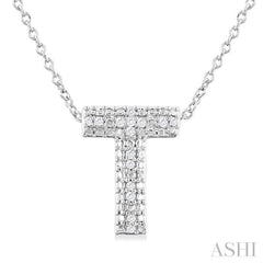 1/20 Ctw Bubble Accent Initial 'T' Round Cut Diamond Fashion Pendant With Chain in Sterling Silver