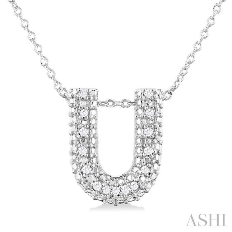 1/20 Ctw Bubble Accent Initial 'U' Round Cut Diamond Fashion Pendant With Chain in Sterling Silver