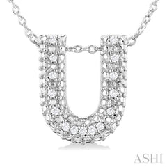 1/20 Ctw Bubble Accent Initial 'U' Round Cut Diamond Fashion Pendant With Chain in Sterling Silver