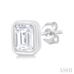 1/5 Ctw Petite Bezel Set Emerald Cut Diamond Fashion Stud Earring in 10K White Gold