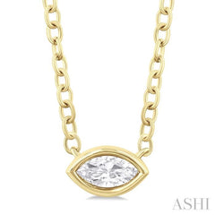 1/6 Ctw Petite East-West Bezel Set Marquise Cut Diamond Fashion Pendant With Chain in 10K Yellow Gold