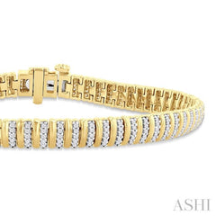 1 Ctw Ribbed Round Cut Diamond Bracelet in 14K Yellow Gold