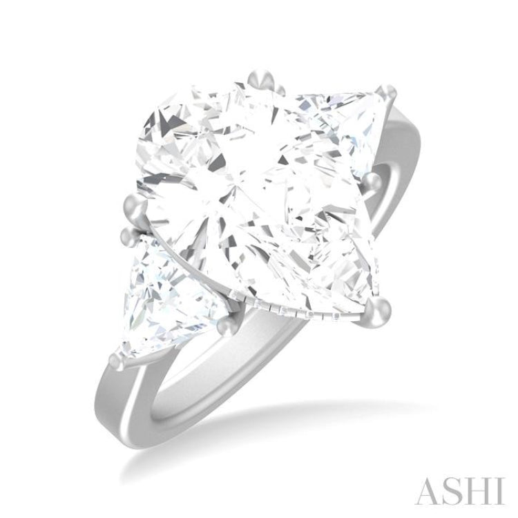 1 1/10 Ctw Pear Shape Trillion Cut & Round Cut Diamond Semi Mount Engagement Ring in 14K White Gold