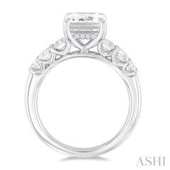 1.00 Ctw Emerald Shape Emerald and Round Cut Diamond Semi Mount Engagement Ring in 14K White Gold