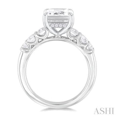 1.00 Ctw Emerald Shape Emerald and Round Cut Diamond Semi Mount Engagement Ring in 14K White Gold