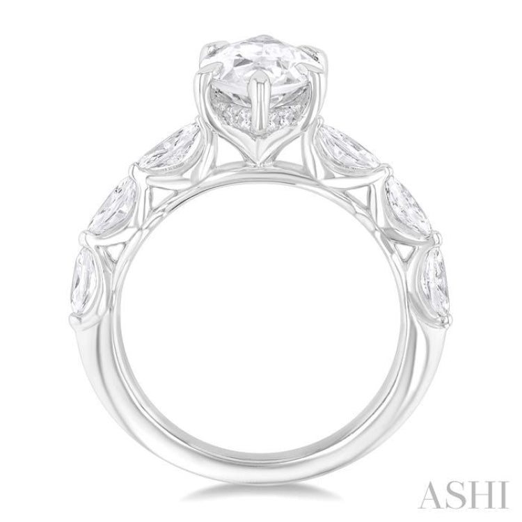 1.00 Ctw Marquise Shape Marquise and Round Cut Diamond Semi Mount Engagement Ring in 14K White Gold