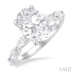 1.00 Ctw Oval Shape Marquise and Round Cut Diamond Semi Mount Engagement Ring in 14K White Gold