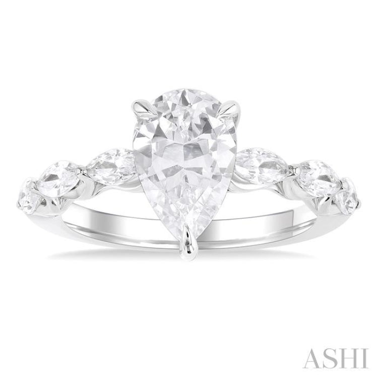 1.00 Ctw Pear Shape Marquise and Round Cut Diamond Semi Mount Engagement Ring in 14K White Gold