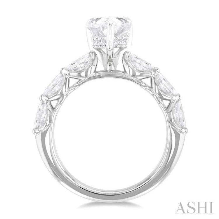 1.00 Ctw Pear Shape Marquise and Round Cut Diamond Semi Mount Engagement Ring in 14K White Gold