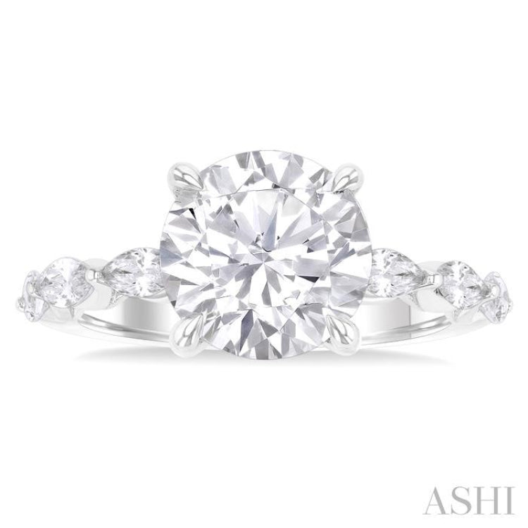 1.00 Ctw Round Shape Marquise and Round Cut Diamond Semi Mount Engagement Ring in 14K White Gold