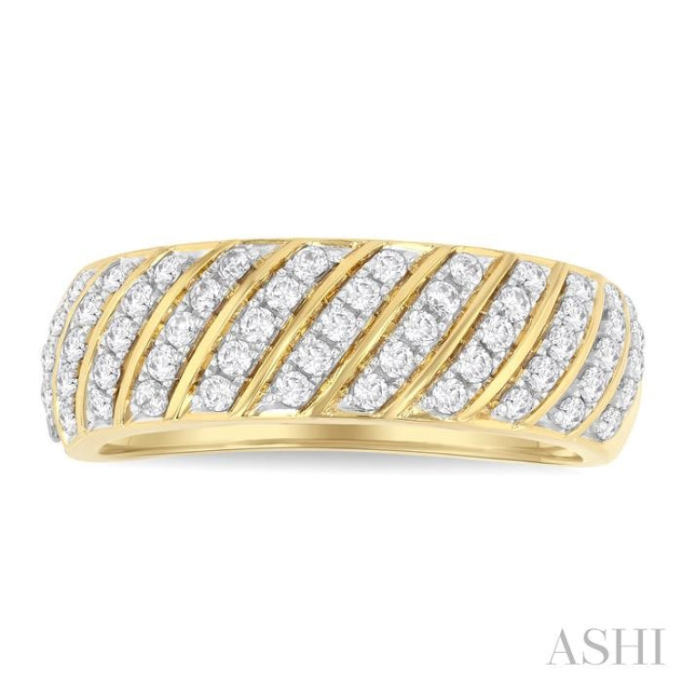 1/2 Ctw Dome Shape Slanted Ribbed Pattern Round Cut Diamond Fashion Ring in 10K Yellow Gold