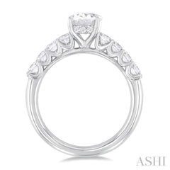 1 1/3 Ctw Oval Shape Princess and Round Cut Diamond Semi Mount Engagement Ring in 14K White Gold