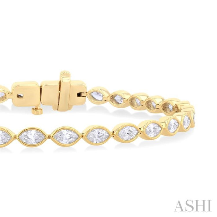 3 1/10 Ctw East-West Bezel Set Marquise Cut Diamond Tennis Bracelet in 14K Yellow Gold