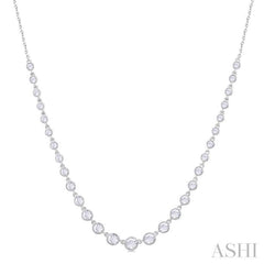 1 1/4 Ctw Halfway Graduated Bezel Set Round Cut Diamond Tennis Necklace in 14K White Gold