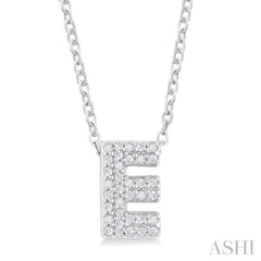 1/10 Ctw Bubble Accent Initial 'E' Round Cut Diamond Fashion Pendant With Chain in 10K White Gold