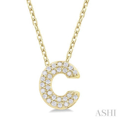 1/10 Ctw Initial 'C' Round Cut Diamond Fashion Pendant With Chain in 10K Yellow Gold