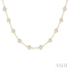 5 ctw Bezel Set Round Cut Diamond Station Necklace in 14K Yellow Gold