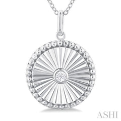 1/20 ctw Round fluted medallion Round Cut Diamond Pendant With Chain in 14K White Gold