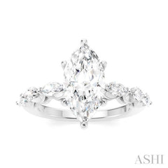 3/4 Ctw Marquise Shape Marquise and Round Cut Diamond Semi-Mount Engagement Ring in 14K White Gold