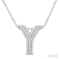 1/20 Ctw Bubble Accent Initial 'Y' Round Cut Diamond Fashion Pendant With Chain in Sterling Silver