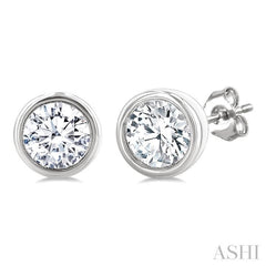 1/5 Ctw Petite Bezel Set Round Cut Diamond Fashion Stud Earrings in 10K White Gold