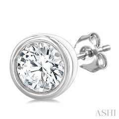 1/5 Ctw Petite Bezel Set Round Cut Diamond Fashion Stud Earrings in 10K White Gold