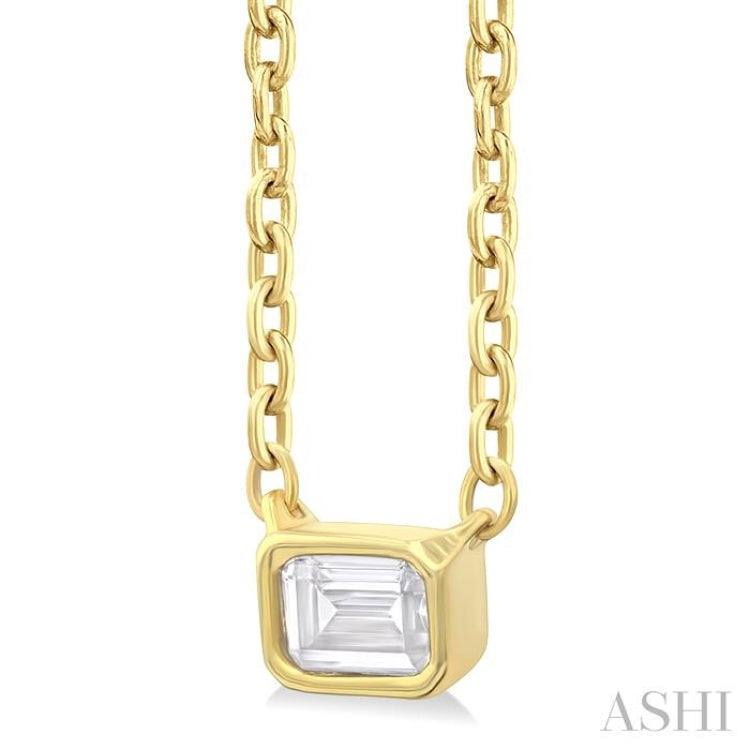 1/6 Ctw Petite East-West Bezel Set Emerald Cut Diamond Fashion Pendant With Chain in 10K Yellow Gold