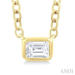 1/6 Ctw Petite East-West Bezel Set Emerald Cut Diamond Fashion Pendant With Chain in 10K Yellow Gold