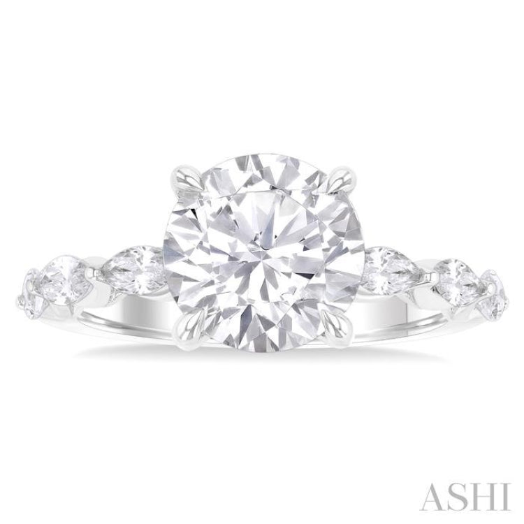 1.00 Ctw Round Shape Marquise and Round Cut Diamond Semi Mount Engagement Ring in 14K White Gold