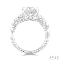 1 1/4 Ctw Princess Shape Oval and Round Cut Diamond Semi Mount Engagement Ring in 14K White Gold