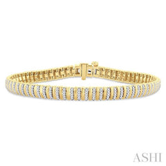 1 Ctw Ribbed Round Cut Diamond Bracelet in 10K Yellow Gold