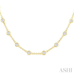 2 Ctw Bezel Set Round Cut Diamond Station Necklace in 14K Yellow Gold