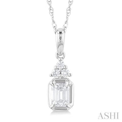 1/4 ctw Emerald and Round Cut Diamond Fashion Pendant With Chain in 14K White Gold