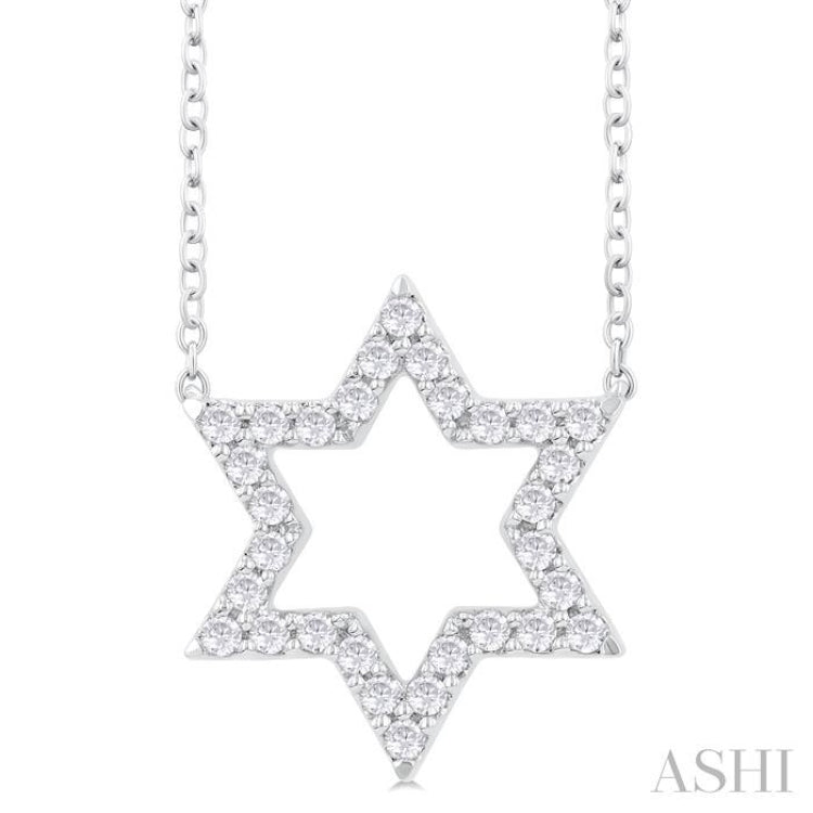 1/4 Ctw Star of David Petite Round Cut Diamond Fashion Pendant With Chain in 14K White Gold