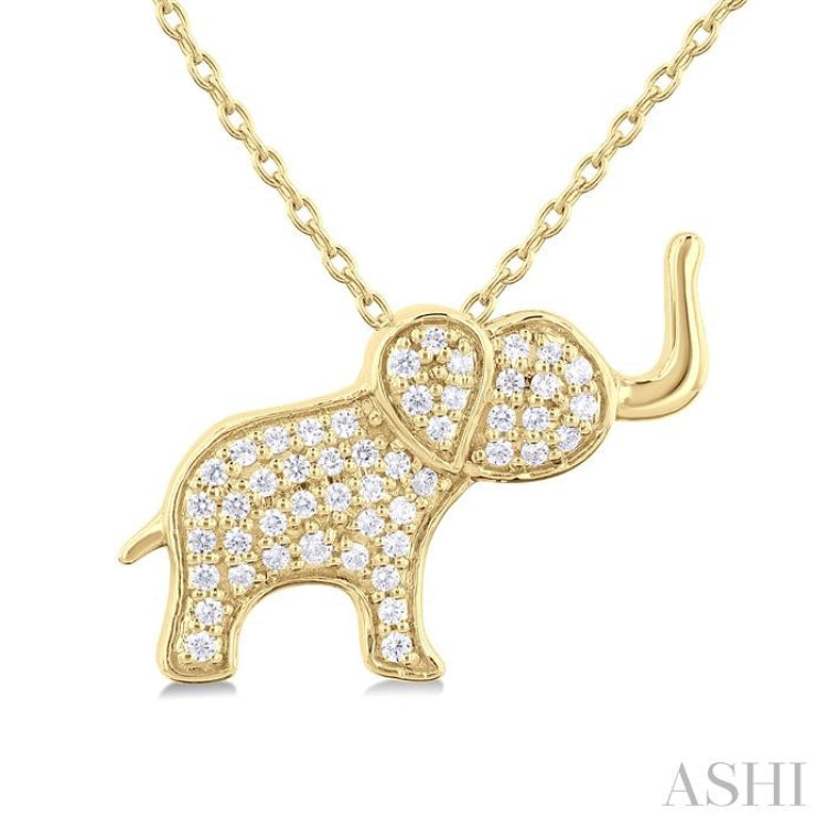 1/6 ctw Petite Elephant Round Cut Diamond Fashion Pendant With Chain in 10K Yellow Gold