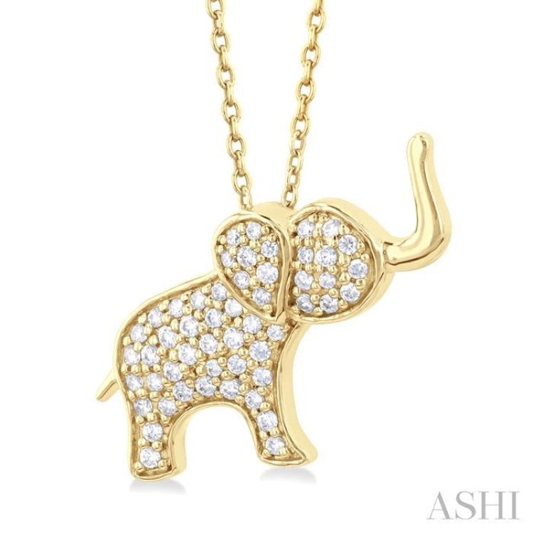 1/6 ctw Petite Elephant Round Cut Diamond Fashion Pendant With Chain in 10K Yellow Gold