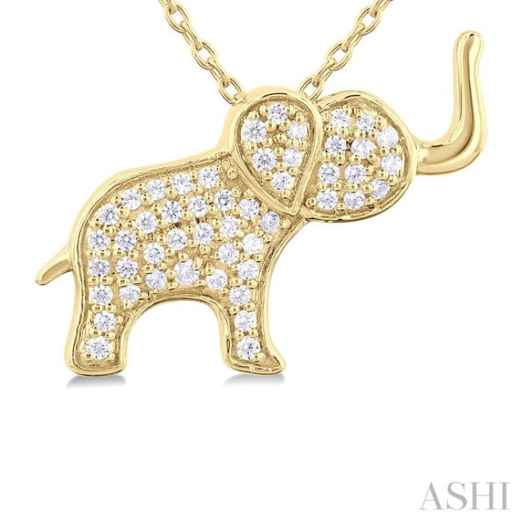 1/6 ctw Petite Elephant Round Cut Diamond Fashion Pendant With Chain in 10K Yellow Gold