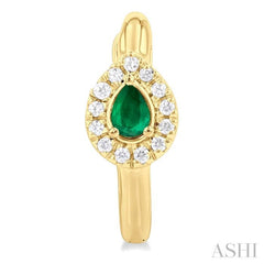 1/10 Ctw Petite 4X3 MM Pear Cut Emerald and Round Cut Halo Diamond Fashion Huggies in 10K Yellow Gold