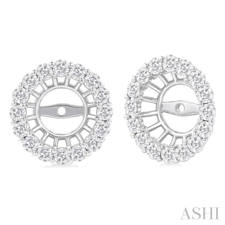 1 1/4 ctw Round Cut Diamond 8MM Round Earrings Jacket in 14K White Gold