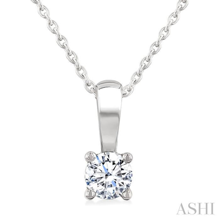 1/3 Ctw Prong Set Round Cut Diamond Solitaire Pendant With Chain in 14K White Gold