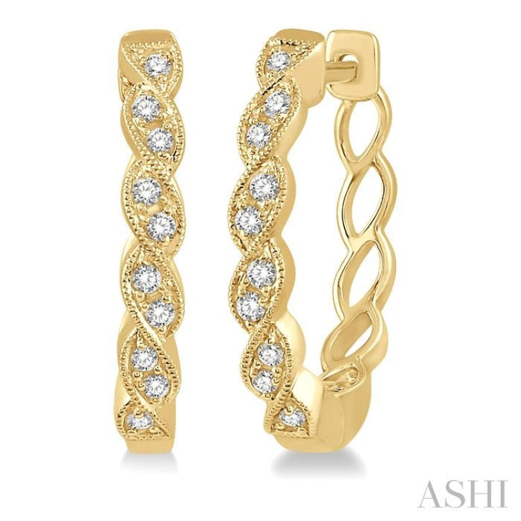 1/6 Ctw Braided Pattern Round Cut Diamond Hoop Earrings in 10K Yellow Gold