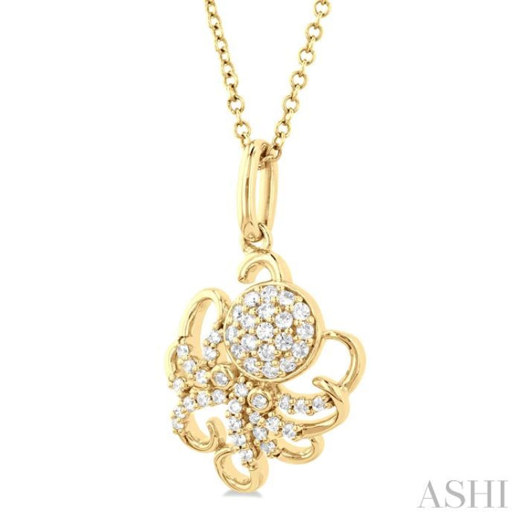 1/5 ctw Petite Octopus Round Cut Diamond Fashion Pendant With Chain in 10K Yellow Gold