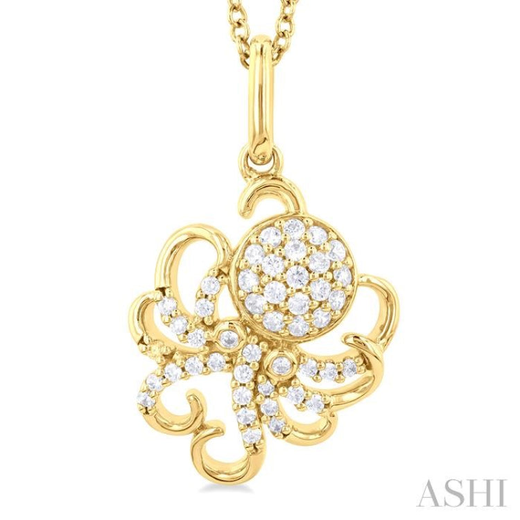 1/5 ctw Petite Octopus Round Cut Diamond Fashion Pendant With Chain in 10K Yellow Gold