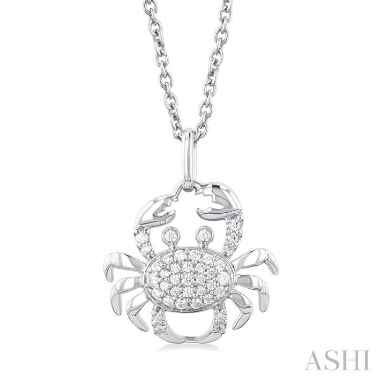 1/6 ctw Petite Crab Round Cut Diamond Fashion Pendant With Chain in 10K White Gold