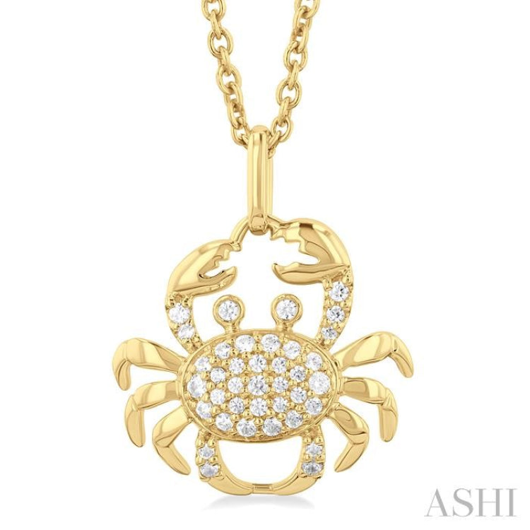 1/6 ctw Petite Crab Round Cut Diamond Fashion Pendant With Chain in 10K Yellow Gold