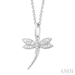 1/10 ctw Petite Dragonfly Round Cut Diamond Fashion Pendant With Chain in 10K White Gold