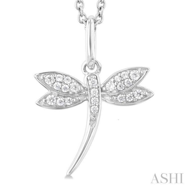 1/10 ctw Petite Dragonfly Round Cut Diamond Fashion Pendant With Chain in 10K White Gold