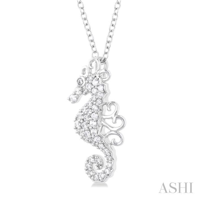 1/6 ctw Petite Seahorse Round Cut Diamond Fashion Pendant With Chain in 10K White Gold